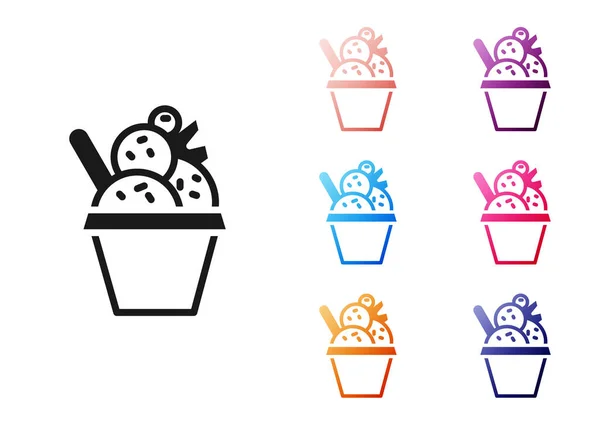 Μαύρο Παγωτό Στο Εικονίδιο Μπολ Απομονώνονται Λευκό Φόντο Γλυκό Σύμβολο — Διανυσματικό Αρχείο