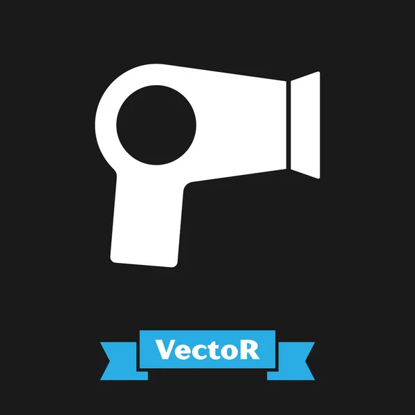 Secador Pelo Blanco Icono Aislado Sobre Fondo Negro Señal Secador — Vector de stock