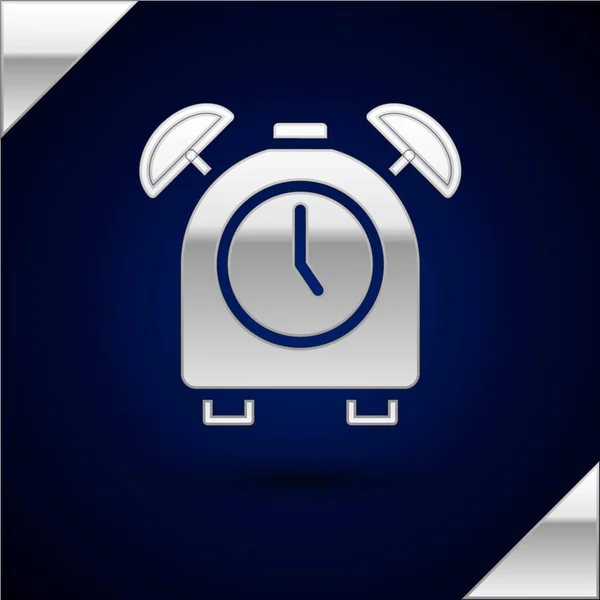 Icono Reloj Despertador Plata Aislado Sobre Fondo Azul Oscuro Despierta — Vector de stock