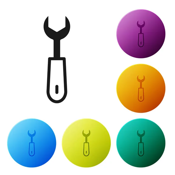 Black Wrench Spanner Icon Isolated White Background Set Icons Color — Stock Vector