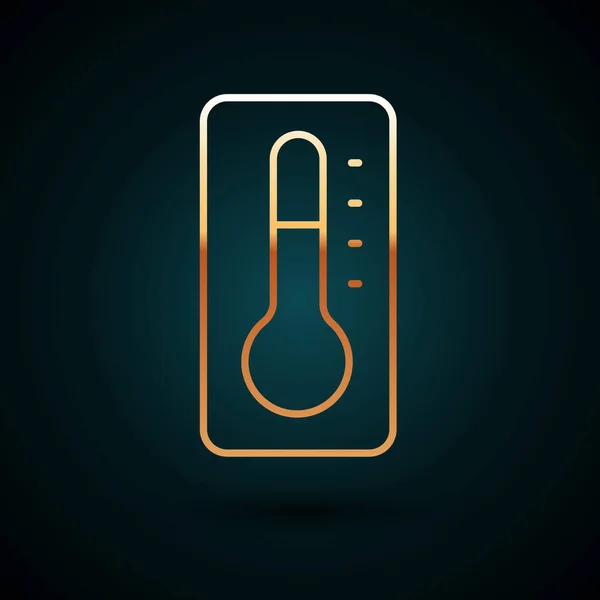 Goldlinie Medizinisches Thermometer Für Medizinische Untersuchung Symbol Isoliert Auf Dunkelblauem — Stockvektor
