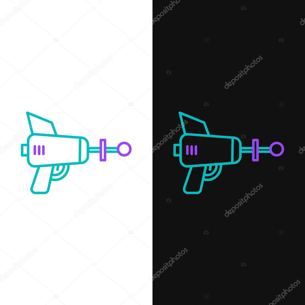 Line Ray gun icon isolated on white and black background. Laser weapon. Space blaster. Colorful outline concept. Vector.
