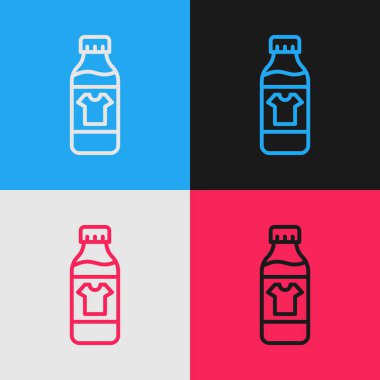 Çamaşır deterjanı, çamaşır suyu, bulaşık deterjanı ya da renkli arka planda izole edilmiş başka bir temizlik malzemesi için plastik şişe. Vektör.