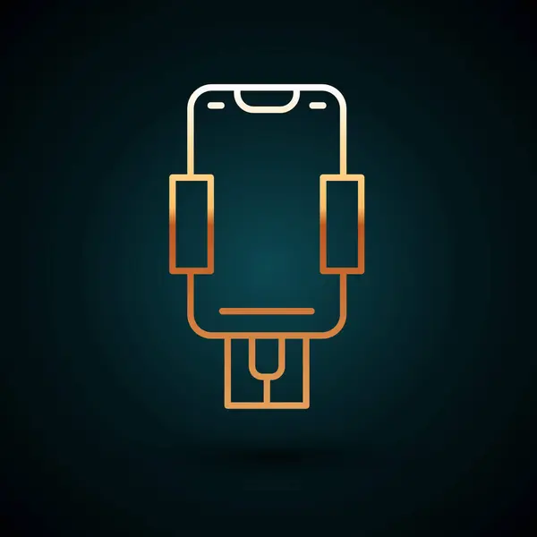 金线手机持有者图标隔离在深蓝色背景 — 图库矢量图片