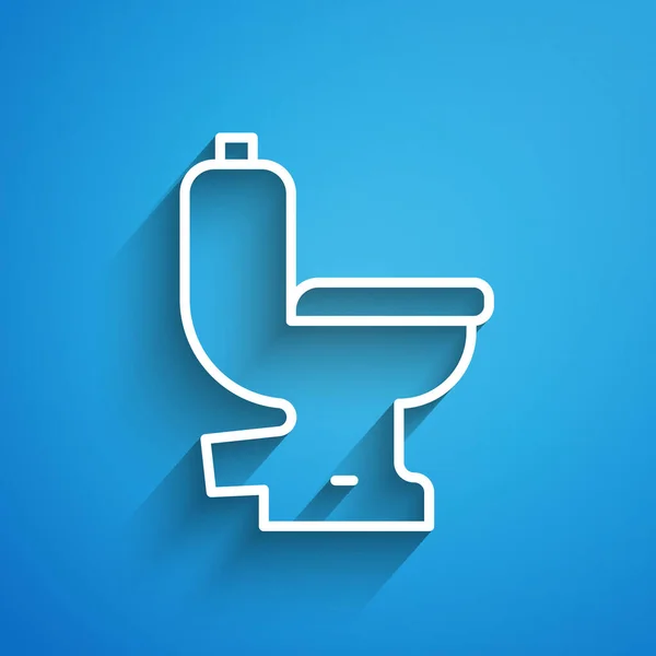 White Line Toilet Bowl Icon Isolated Blue Background Long Shadow — Stock Vector
