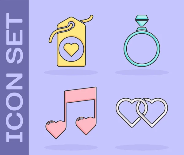 Set Two Linked Hearts Coeur Tag Note Musique Ton Avec — Image vectorielle