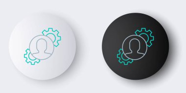 Gri arka planda dişli simgesi olan çizgi insan. Yapay zeka. Beyin işaretini düşünüyorum. Beynin sembol çalışması. Renkli taslak konsepti. Vektör.