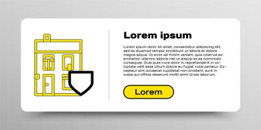 Beyaz arka planda kalkan simgesi olan Çizgi Evi. Sigorta konsepti. Güvenlik, güvenlik, koruma, konsept koruma. Renkli taslak konsepti. Vektör.