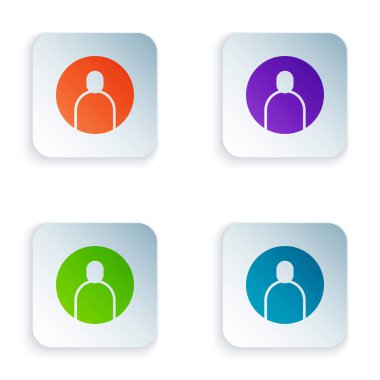 Beyaz arkaplanda izole edilmiş renk hesap ekranı simgesi oluştur. Kare düğmelere renkli simgeleri yerleştir. Vektör İllüstrasyonu.