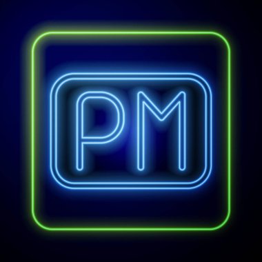 Parlayan neon gün zaman simgesi mavi arkaplanda izole edildi. Zaman sembolü. Vektör.