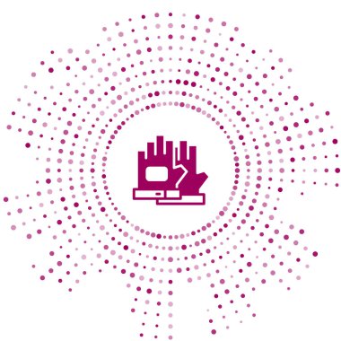 Mor Eldiven simgesi beyaz arkaplanda izole edildi. Olağanüstü bir spor. Spor malzemeleri. Soyut çember rastgele noktalar. Vektör.