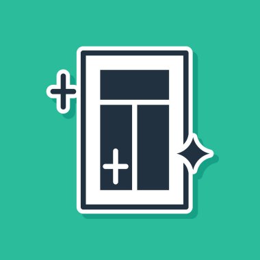 Yeşil arkaplanda izole edilmiş pencere simgesi için Mavi Temizlik servisi. Silecek, kazıyıcı, silecek. Vektör.