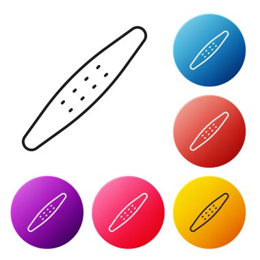 Beyaz arkaplanda siyah çizgi tırnak dosya hayvan simgesi izole edildi. Evde evcil hayvan bakımı için profesyonel tedavi. Renkli daire düğmelerini ayarlayın. Vektör.