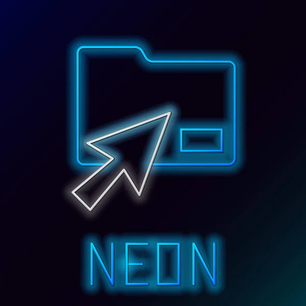 Glödande Neon Line Markör Klicka Dokument Mapp Ikon Isolerad Svart — Stock vektor