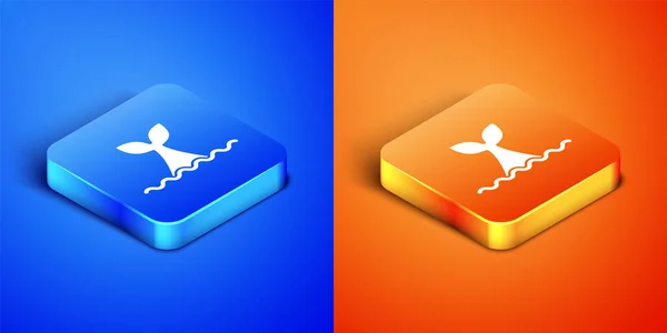 Isometric Whale Tail Ocean Wave Icon Isolated Blue Orange Background — Image vectorielle