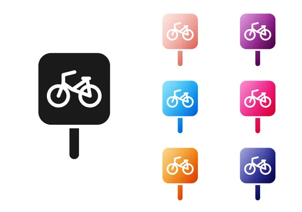 Svart Cykel Parkering Ikon Isolerad Vit Bakgrund Ställ Ikoner Färgglada — Stock vektor
