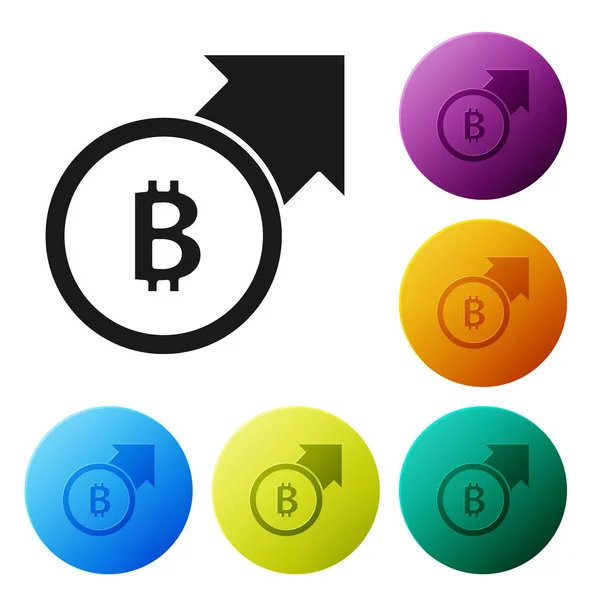 Black Financial Growth Bitcoin Coin Icon Isolated White Background Increasing — Stock Vector