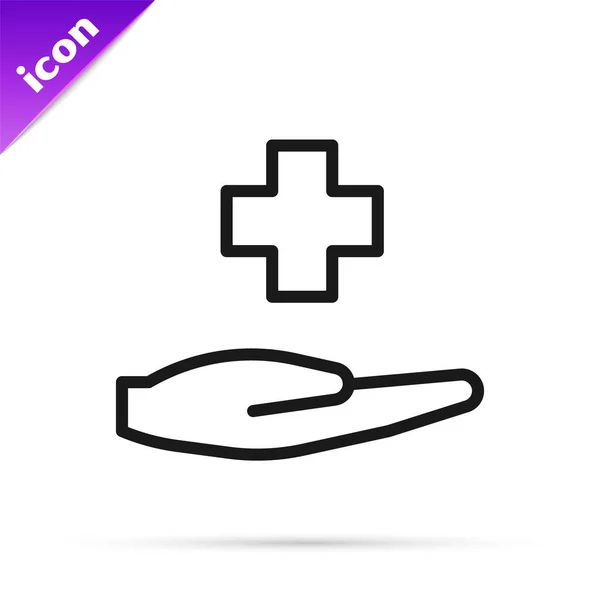 Black Line Cross Hospital Medical Icon Isolated White Background First — Stock Vector