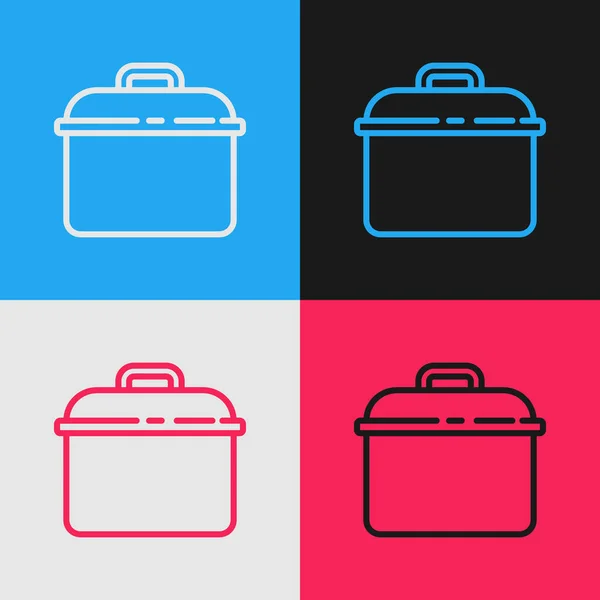 Pop Art Line Icono Olla Cocina Aislado Sobre Fondo Color — Vector de stock