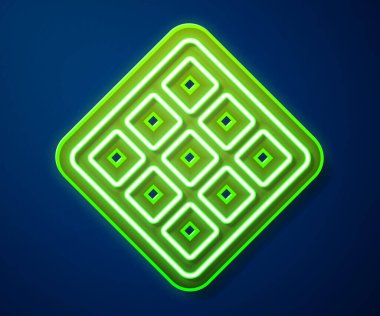 Parlayan neon çizgisi Waffle simgesi mavi arkaplanda izole edildi. Vektör.