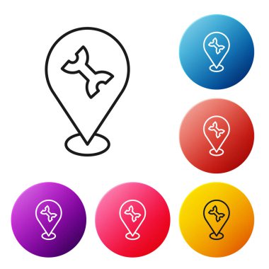 Siyah çizgi araba servis simgesi beyaz arkaplanda izole edildi. Otomobil tamircisi. Tamirci oto tamircisi. Bakım tabelası. Renkli daire düğmelerini ayarlayın. Vektör.