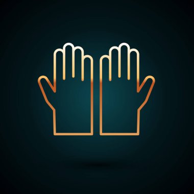 Altın çizgili tıbbi lastik eldiven ikonu koyu mavi arka planda izole edilmiş. Koruyucu lastik eldivenler. Vektör.