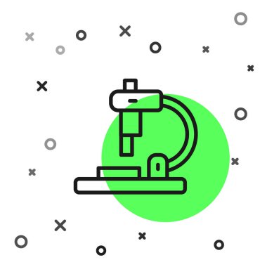 Siyah çizgi mikroskop simgesi beyaz arkaplanda izole edildi. Kimya, ilaç aleti, mikrobiyoloji büyütme aracı. Vektör.