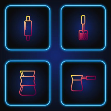 Set hattı, Türk kahvesi, Rolling Pin ve Spatula. Renk simgeleri. Vektör.