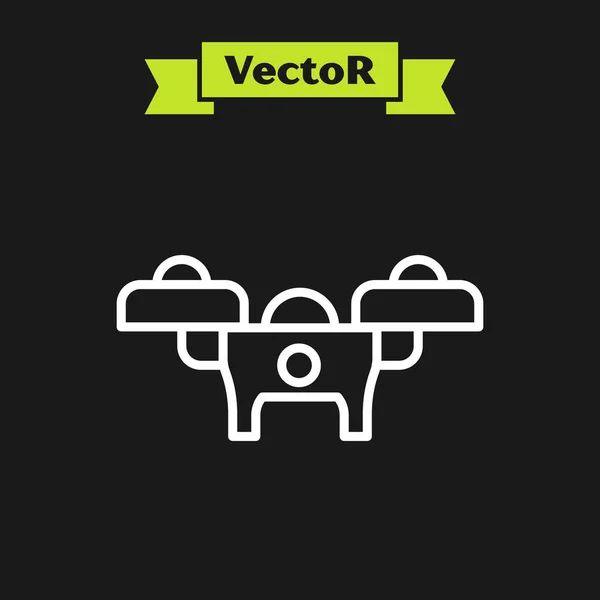 Línea Blanca Icono Vuelo Drone Aislado Sobre Fondo Negro Quadrocopter — Vector de stock