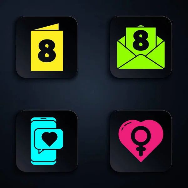Set Female Gender Heart Greeting Card March Online Dating App — Stockový vektor