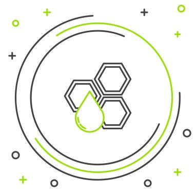 Beyaz arkaplanda çizgi bal peteği simgesi izole edildi. Bal hücrelerinin sembolü. Tatlı doğal yemek. Renkli taslak konsepti. Vektör.