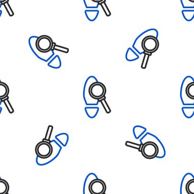 Çizgi büyüteç, beyaz arka planda izole edilmiş ayak izi ikonu. Dedektif araştırıyor. Ayak izlerini takip etmek için. Renkli taslak konsepti. Vektör.