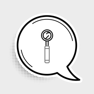 Gri arkaplanda çizgi kontrol aynası ikonu izole edildi. Diş muayenesi. Renkli taslak konsepti. Vektör.