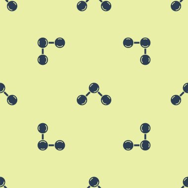 Mavi Molekül simgesi sarı arkaplanda kusursuz deseni izole etti. Kimya moleküllerinin yapısı, fen öğretmenlerinin yenilikçi eğitim posteri. Vektör.