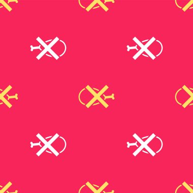 Kırmızı arkaplanda hiçbir et simgesi izole edilmemiş. Fast food yasak - vejetaryen yiyecekler. Vektör.