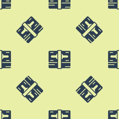 Blue Stacks kağıt para ikonu sarı arka planda izole edilmiş kusursuz desen. Para desteleri. Para birimi. Vektör.