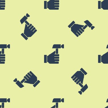 Mavi Çekiç simgesi sarı arkaplanda izole edilmiş pürüzsüz desen. Tamir için bir araç. Vektör.