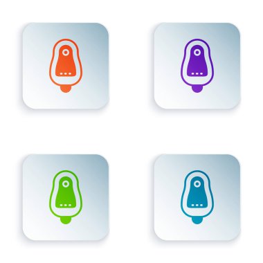 Color Toilet urinal or pissoir icon isolated on white background. Urinal in male toilet. Washroom, lavatory, WC. Set colorful icons in square buttons. Vector.