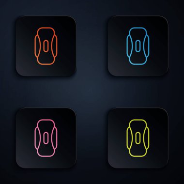 Renkli neon çizgisi adet dönemi ve siyah arka planda izole edilmiş hijyenik peçete ikonu. Kadın hijyen ürünleri. Kare düğmelere simgeleri yerleştir. Vektör İllüstrasyonu.