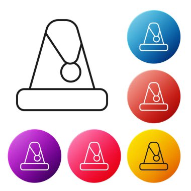 Siyah çizgi Noel Baba şapkası ikonu beyaz arka planda izole edilmiş. Mutlu Noeller ve mutlu yıllar. Renkli daire düğmelerini ayarlayın. Vektör.