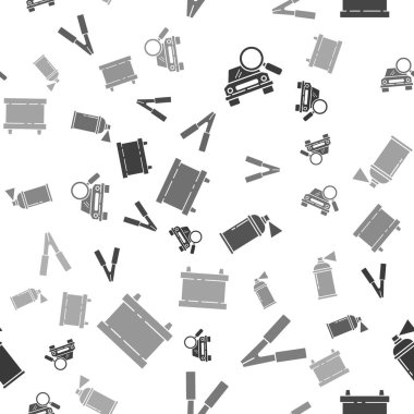 Araç araması, akü takviyesi kablosu, boya spreyi ve araba aküsünü kusursuz bir şekilde ayarla. Vektör.