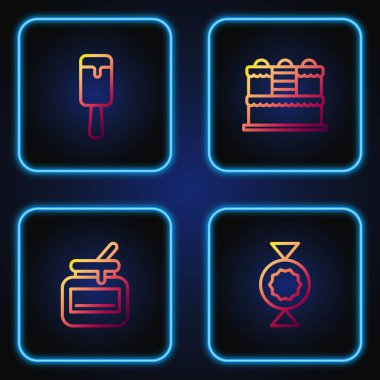 Set line Candy, Jar of honey, Ice cream and Cake. Gradient color icons. Vector.