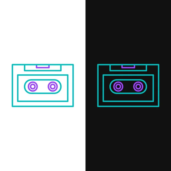Line Retro Audio Cassette Tape Icon Isolated White Black Background — Stock Vector