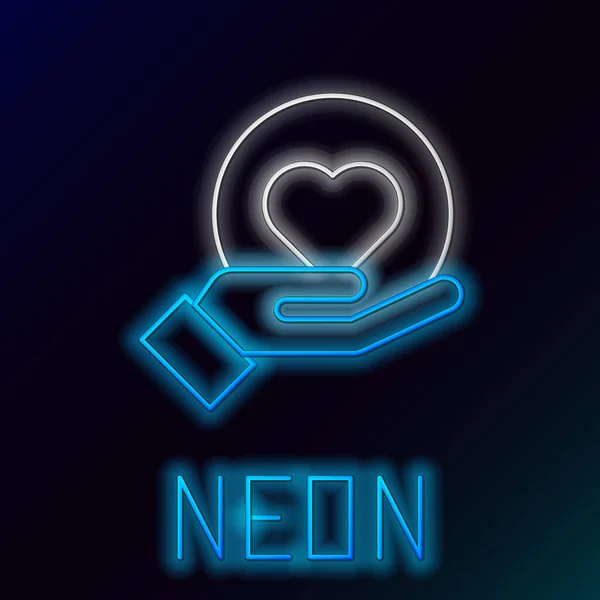 Parlayan Neon Hattı Simgesi Üzerinde Kalp Siyah Arkaplanda Izole Edildi — Stok Vektör