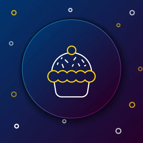 Line Cupcake Symbol Isoliert Auf Blauem Hintergrund Buntes Rahmenkonzept Vektor — Stockvektor