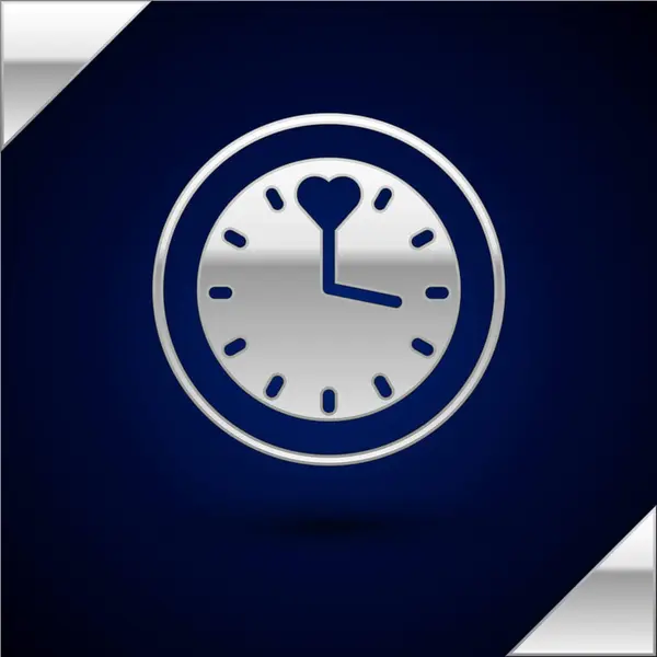 Icono Del Reloj Plata Aislado Sobre Fondo Azul Oscuro Símbolo — Vector de stock