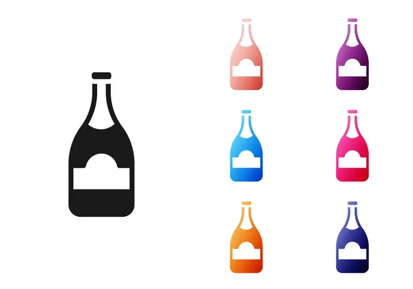 黑色香槟瓶子图标隔离在白色背景 设置彩色图标 — 图库矢量图片