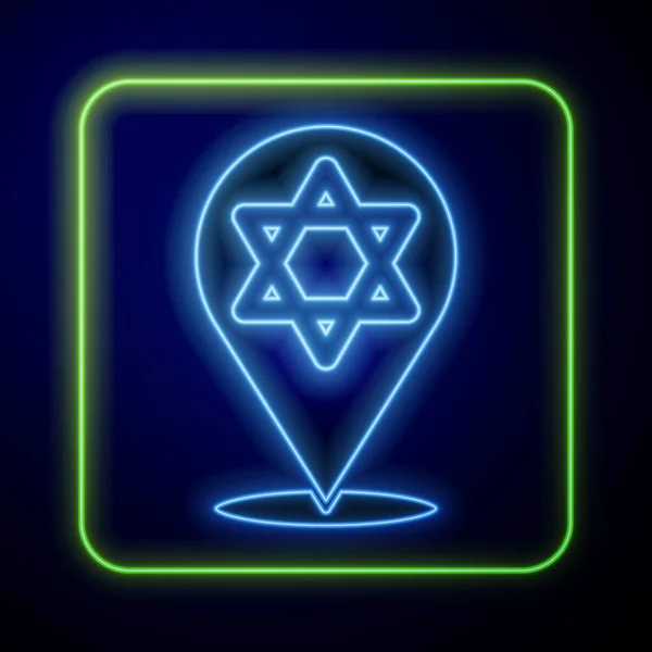 Ікона Давида Світиться Неоновою Зіркою Ізольована Синьому Фоні Єврейський Символ — стоковий вектор
