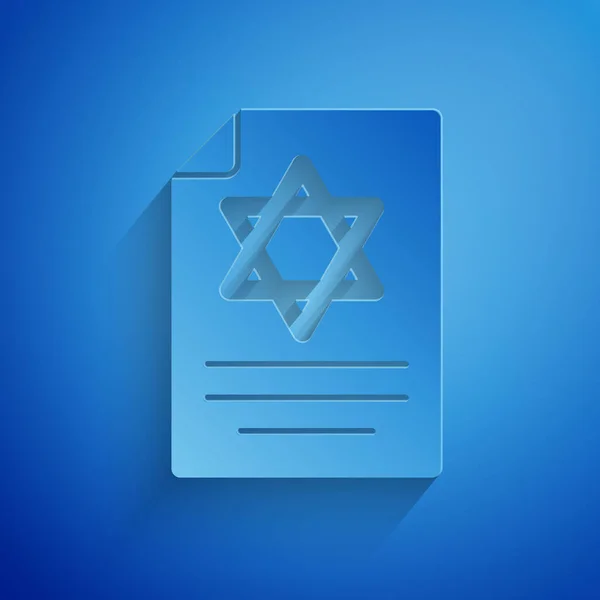 Papier Gesneden Torah Scroll Pictogram Geïsoleerd Blauwe Achtergrond Joodse Thora — Stockvector