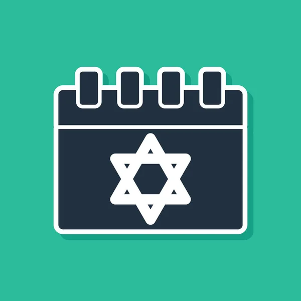 Blue Jewish Calendar Star David Icon Isolated Green Background Hanukkah — Stock Vector